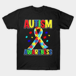 Autism Awareness Day 2020 Colorful Puzzle Ribbon T-Shirt